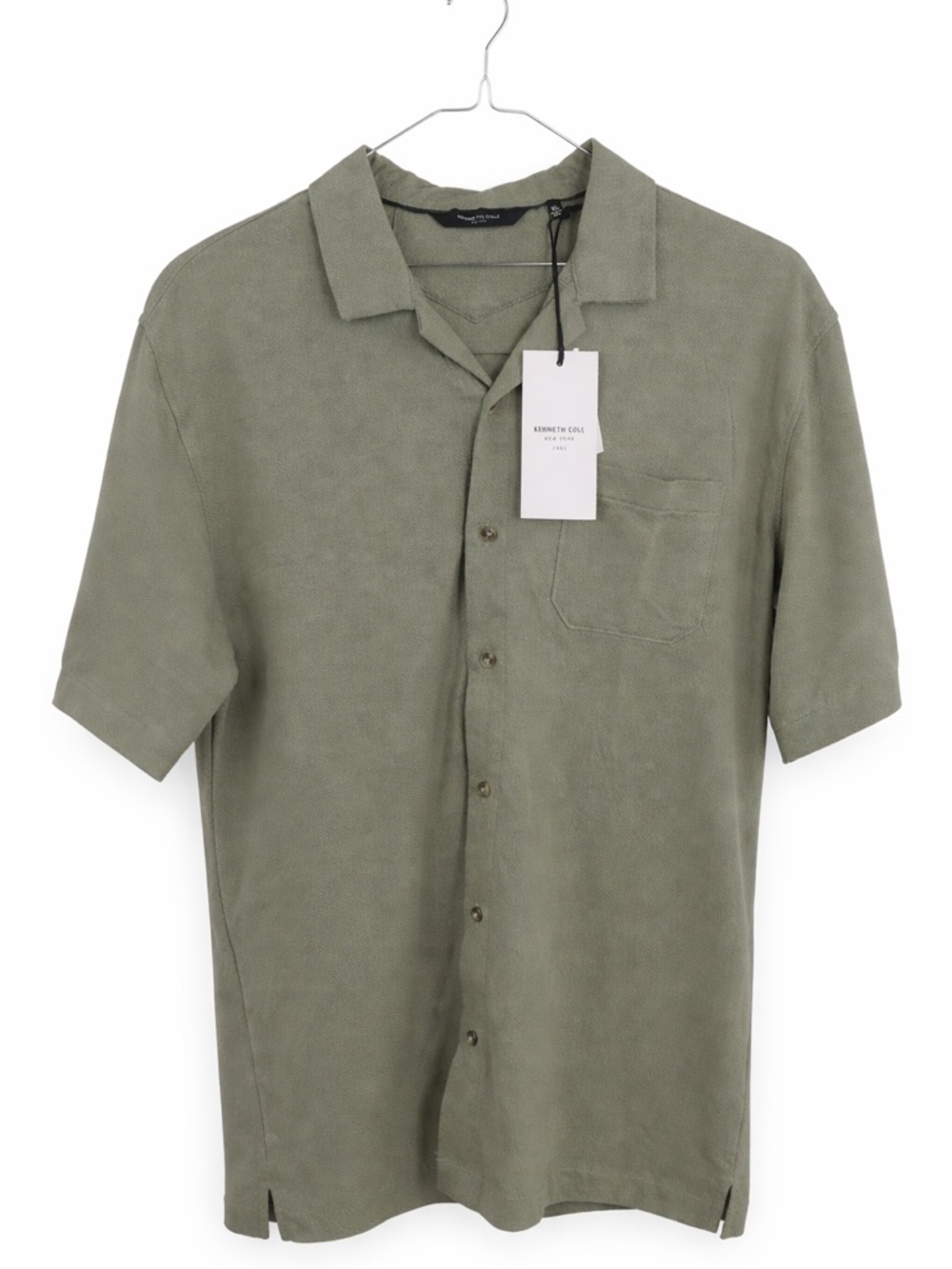 Kenneth Cole Olive Green Short-Sleeve Button-Down Camp Shirt